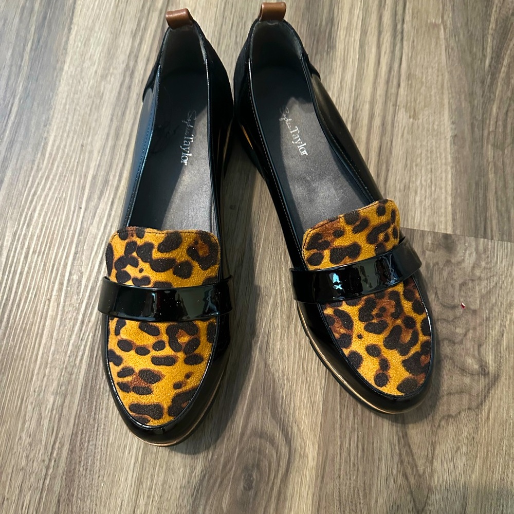 Sophia Taylor black patten with leopard loafers
